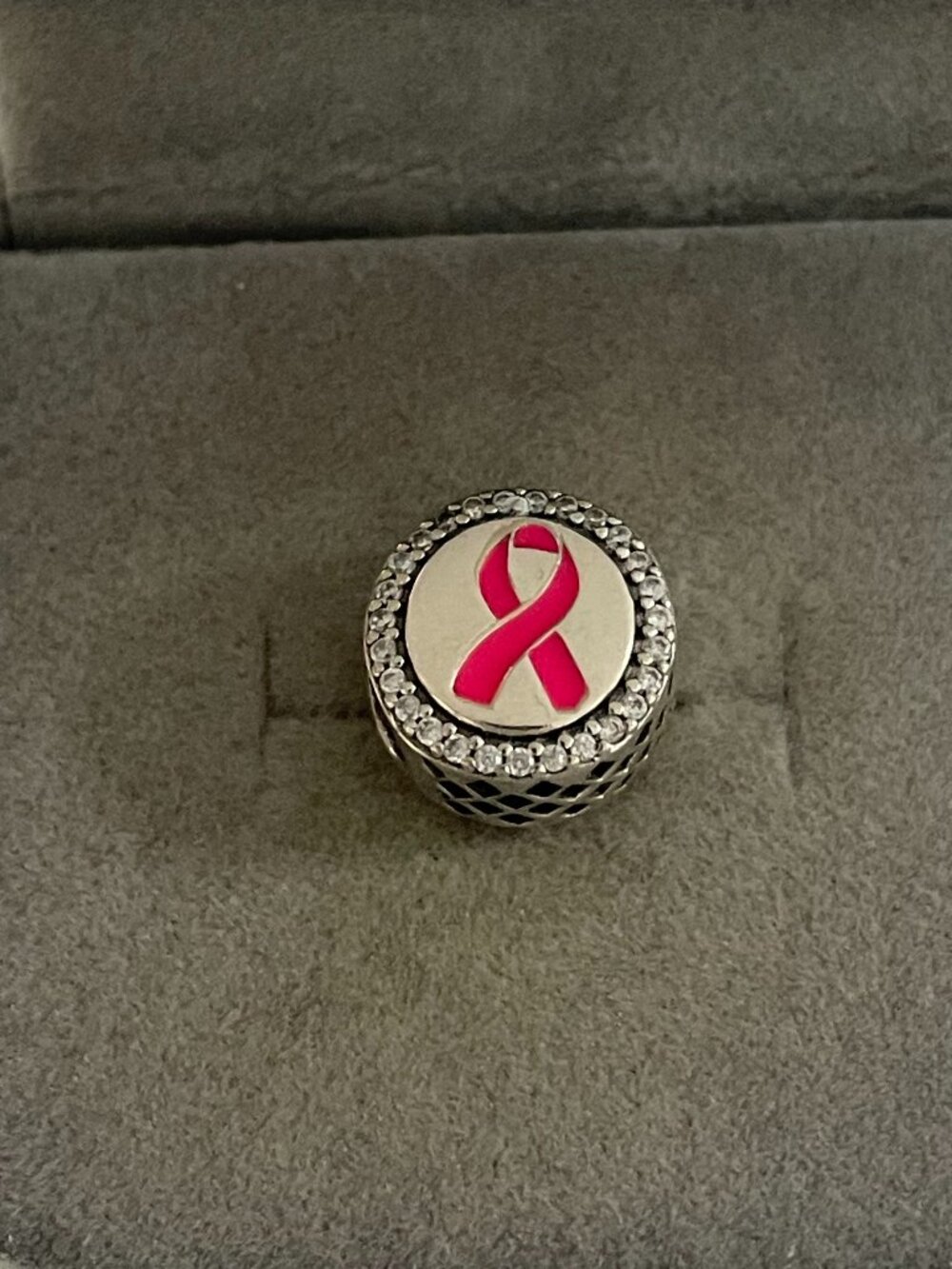 Pandora Breast Cancer Ribbon of Strength Dangle Charm Hope Bead Pendant